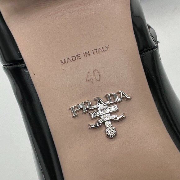 PRADA Triangle Logo Patent Leather Block Heel Ankle Booties Boots Shoes - Picture 15 of 16